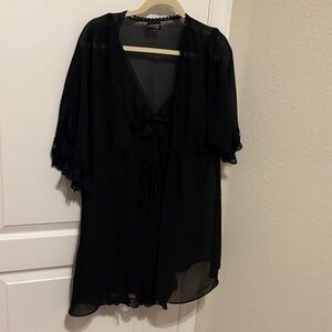 Sheer Black Lace-Trim Robe and chemise